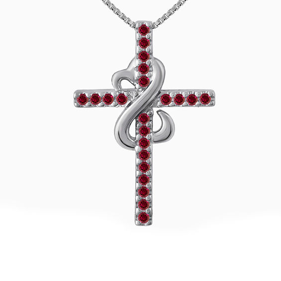 Open Hearts Family by Jane Seymour™ Birthstone Cross Pendant in Sterling Silver (1 Stone)