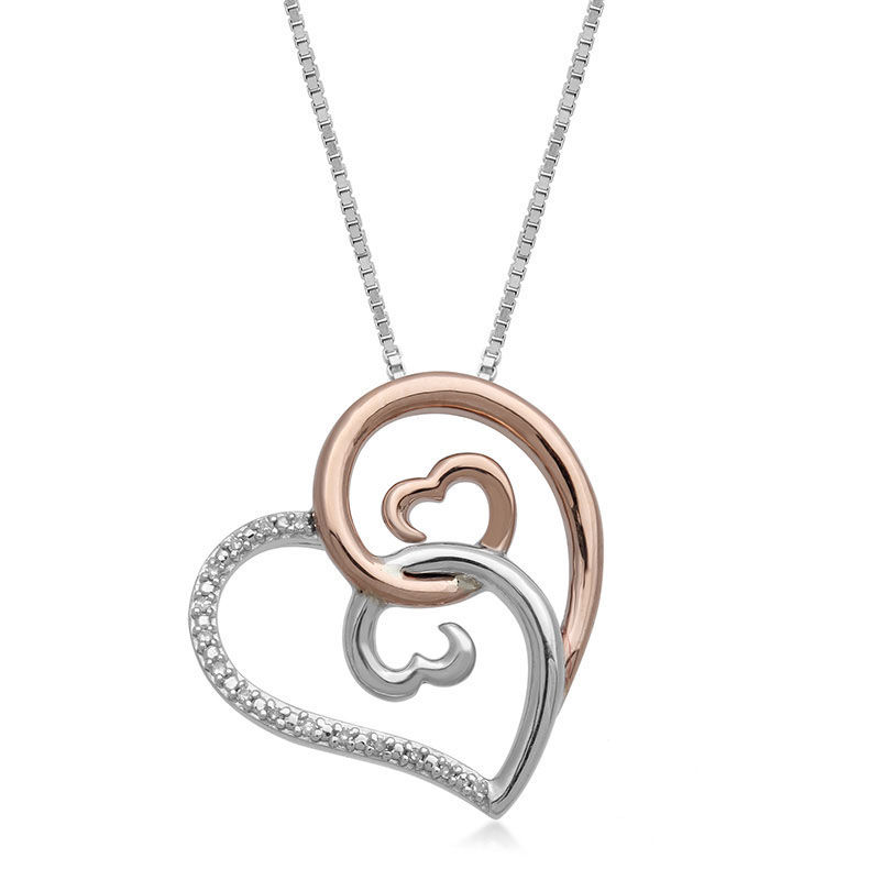 Main Image 1 of Open Hearts by Jane Seymour™ Limited Edition Diamond Accent Pendant in Sterling Silver and 10K Rose Gold