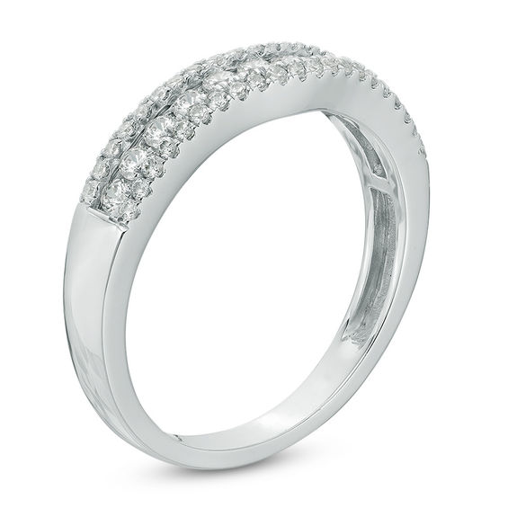 1/2 CT. T.w. Diamond Triple Row Contour Wedding Band in 10K White Gold