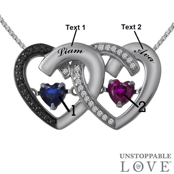 Unstoppable Loveâ¢ Couple's Birthstone and Diamond Accent Hearts Pendant in Sterling Silver (2 Stones and Names)