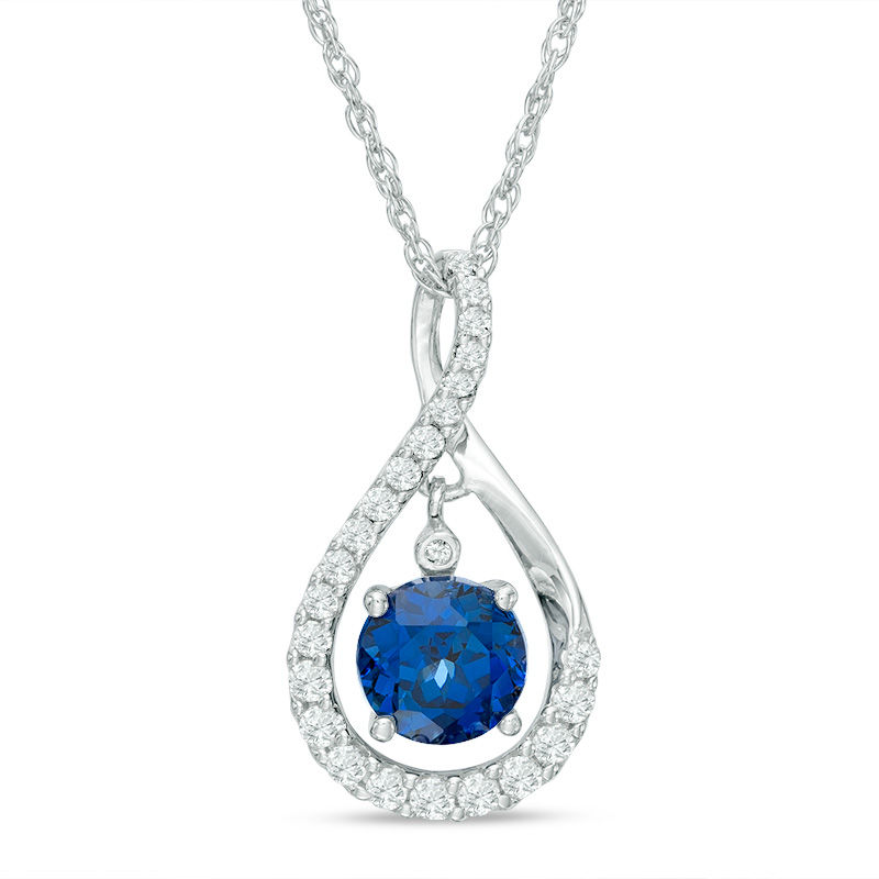 Main Image 1 of 6.0mm Lab-Created Ceylon and White Sapphire Infinity Pendant in Sterling Silver