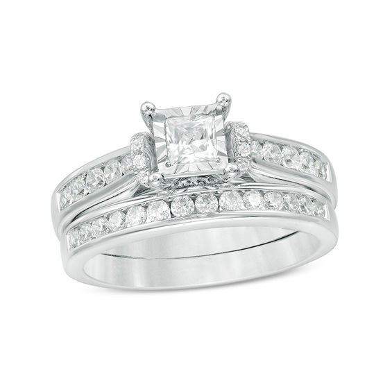 1 CT. T.w. Princess-Cut Diamond Bridal Set in 10K White Gold