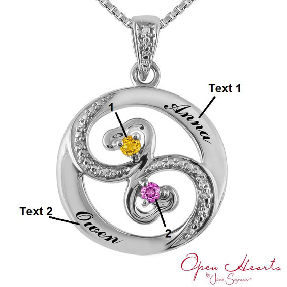 Open Hearts Waves by Jane Seymourâ¢ Couple's Birthstone and Diamond Accent Pendant in 10K Gold (2 Stones and Names)