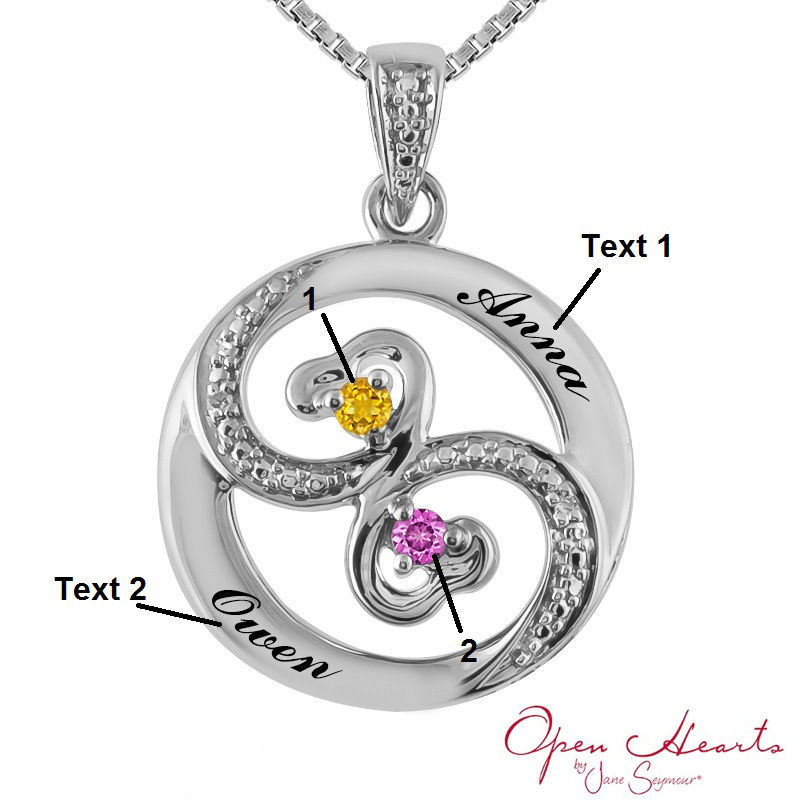 Main Image 4 of Open Hearts Waves by Jane Seymour™ Couple's Birthstone and Diamond Accent Pendant in 10K Gold (2 Stones and Names)