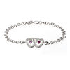 Thumbnail Image 1 of Couple's Birthstone Double Heart Anklet in Sterling Silver (2 Stones and Names) - 9.0"