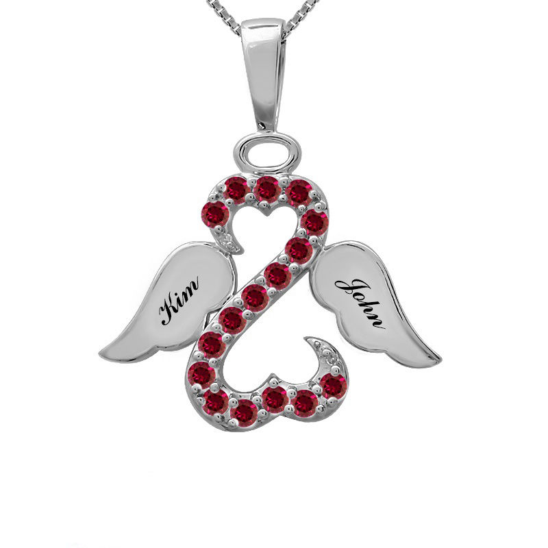 Main Image 1 of Open Hearts Family by Jane Seymour™ Birthstone and Diamond Accent Angel Pendant in 10K Gold (1 Stone and 2 Names)
