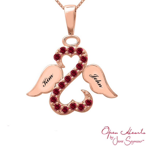 Open Hearts Family by Jane Seymourâ¢ Birthstone and Diamond Accent Angel Pendant in 10K Gold (1 Stone and 2 Names)