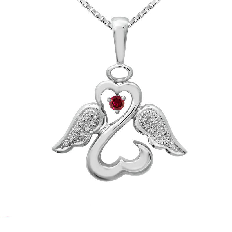 Main Image 1 of Open Hearts Family by Jane Seymour™ Birthstone and Diamond Accent Angel Pendant in 10K Gold (1 Stone)