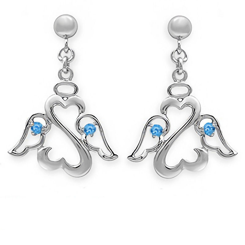 Main Image 1 of Open Hearts Family by Jane Seymour™ Birthstone Angel Drop Earrings in Sterling Silver (1 Stone)