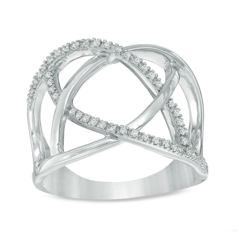 Main Image 1 of 1/10 CT. T.W. Diamond Open Crossover Ring in Sterling Silver