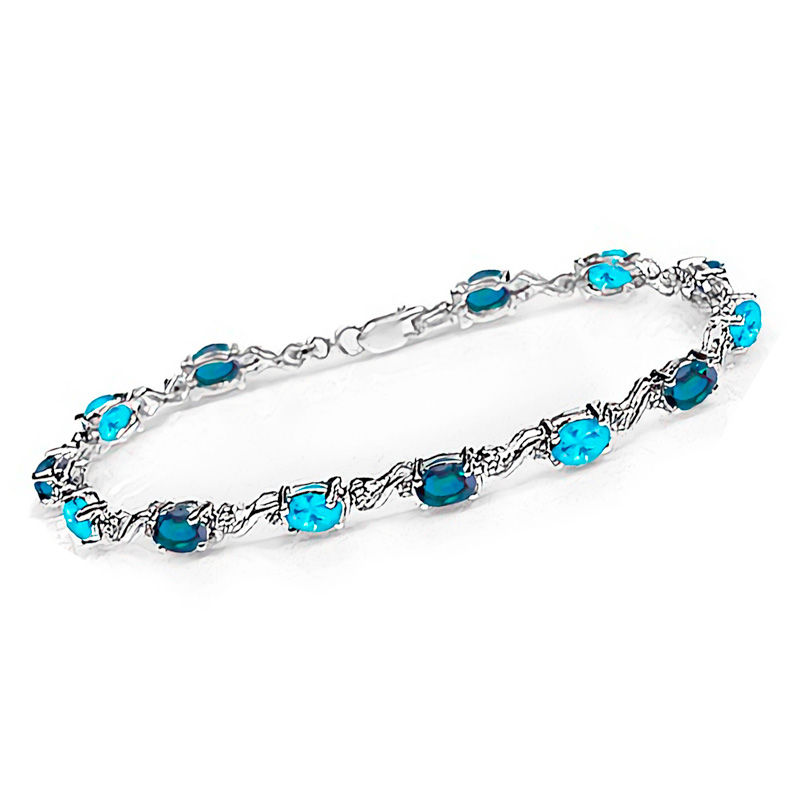 Main Image 1 of Oval Birthstone and Diamond Accent "S" Bracelet in Sterling Silver (1 Stone)