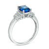 Thumbnail Image 2 of Cushion-Cut Lab-Created Ceylon and White Sapphire Double Collar Ring in 10K White Gold