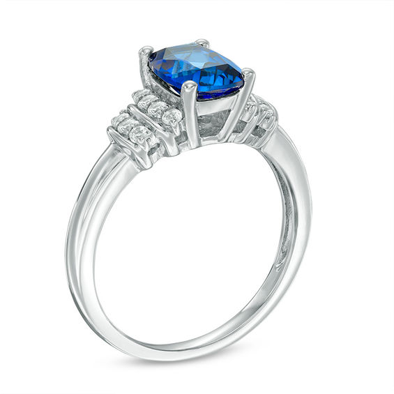 Cushion-Cut Lab-Created Ceylon and White Sapphire Double Collar Ring in 10K White Gold