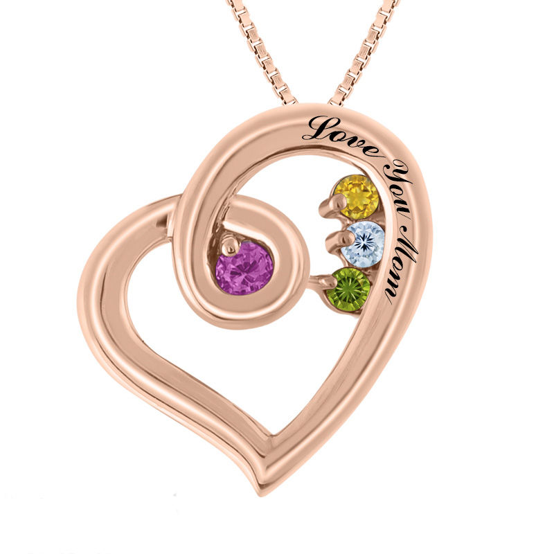 Main Image 3 of Mother's Birthstone Tilted Heart Pendant in 10K Gold (4 Stones and 1 Line)