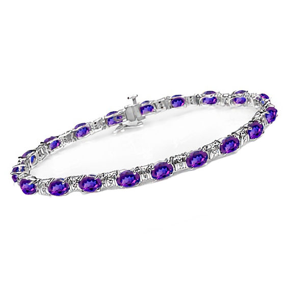 Oval Birthstone and Diamond Accent Collar Bracelet in Sterling Silver (1 Stone)
