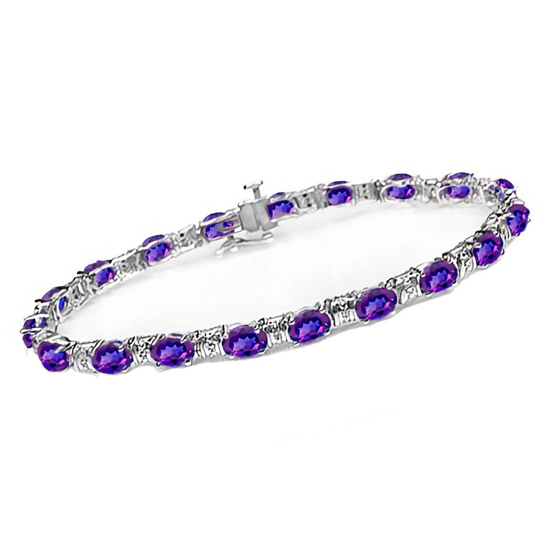 Main Image 1 of Oval Birthstone and Diamond Accent Collar Bracelet in Sterling Silver (1 Stone)