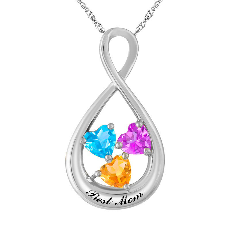 Main Image 1 of Mother's 4.0mm Heart-Shaped Birthstone Infinity Pendant in 10K White or Yellow Gold (3 Stones and 1 Line)