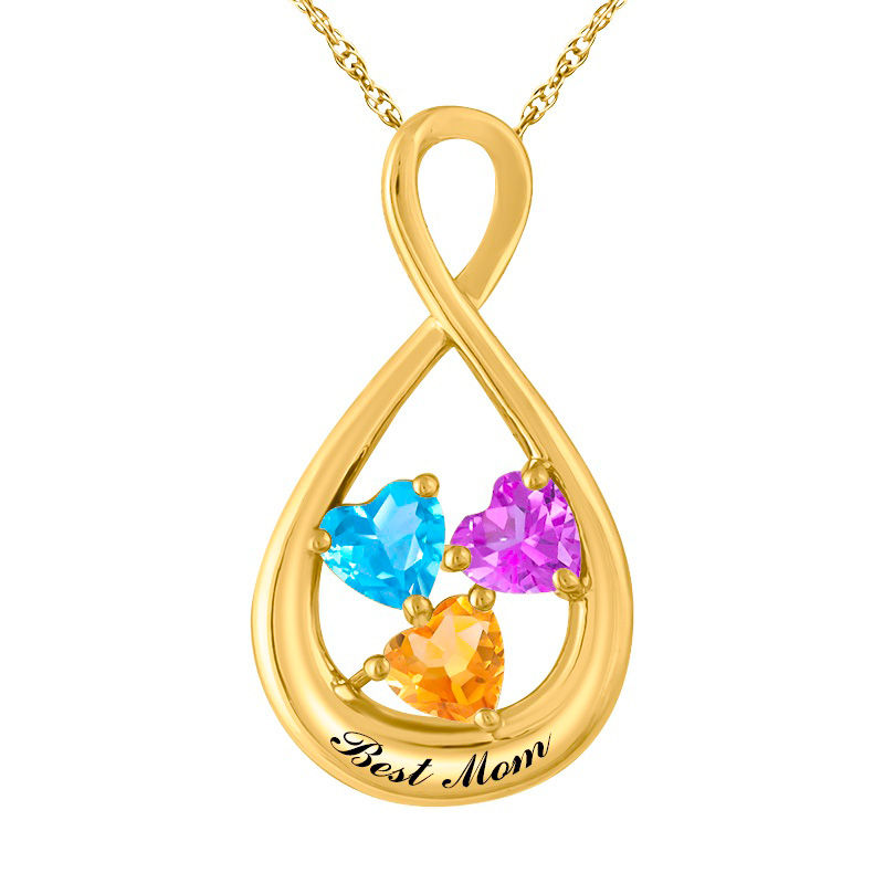 Main Image 2 of Mother's 4.0mm Heart-Shaped Birthstone Infinity Pendant in 10K White or Yellow Gold (3 Stones and 1 Line)
