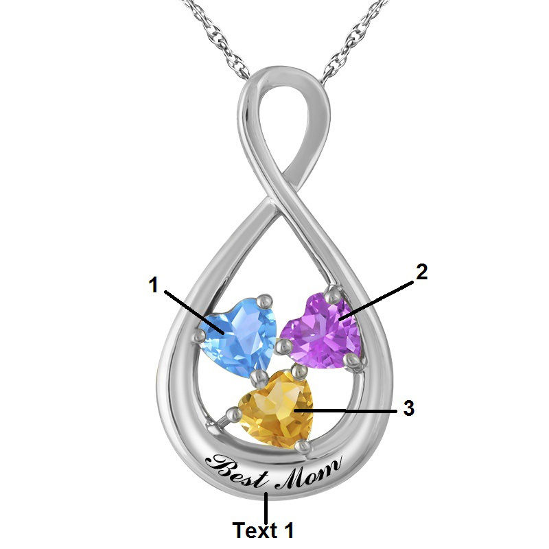 Main Image 3 of Mother's 4.0mm Heart-Shaped Birthstone Infinity Pendant in 10K White or Yellow Gold (3 Stones and 1 Line)