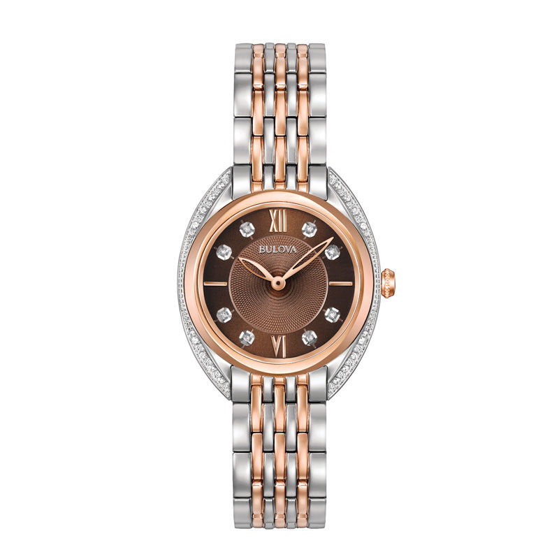 Ladies' Bulova Diamond Accent Two-Tone Watch with Brown Dial (Model: 98R230)