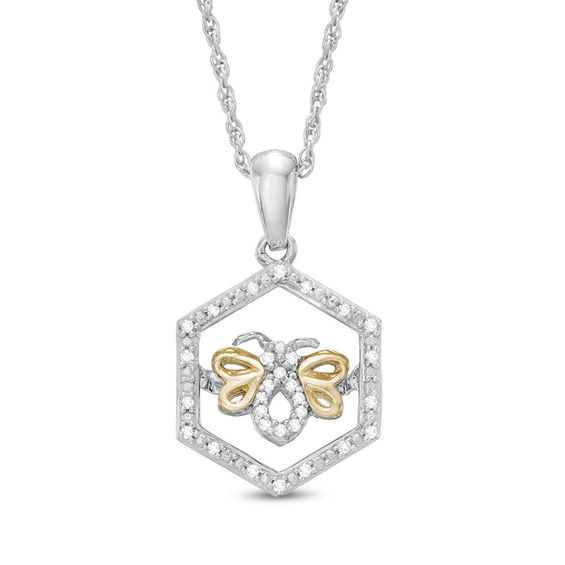 1/20 CT. T.w. Diamond Bumble Bee Hexagonal Frame Pendant in Sterling Silver and 10K Gold
