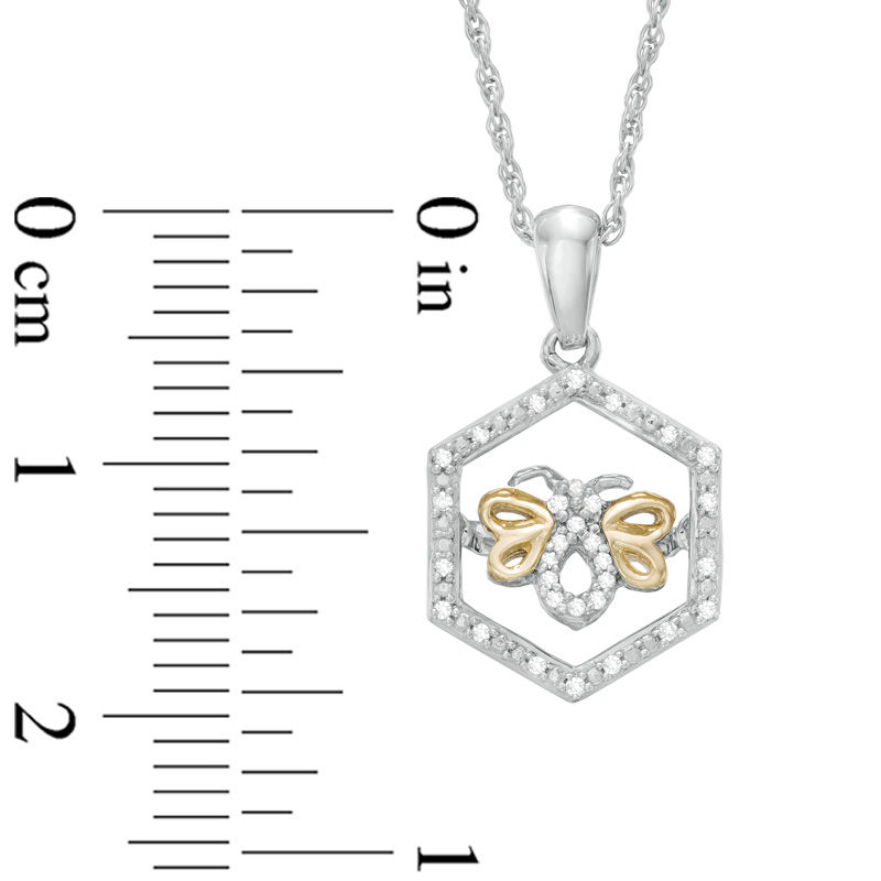 1/20 CT. T.W. Diamond Bumble Bee Hexagonal Frame Pendant in Sterling Silver and 10K Gold