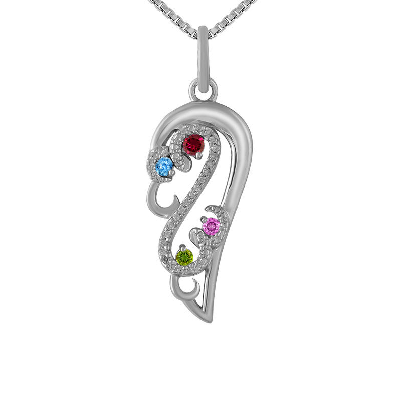 Main Image 1 of Open Hearts by Jane Seymour™ Birthstone and Diamond Accent Wing Pendant in Sterling Silver (4 Stones and 1 Line)