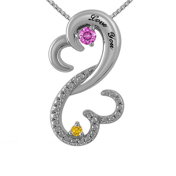 Open Hearts by Jane Seymourâ¢ Birthstone and Diamond Accent Pendant in Sterling Silver (2 Stones and 1 Line)