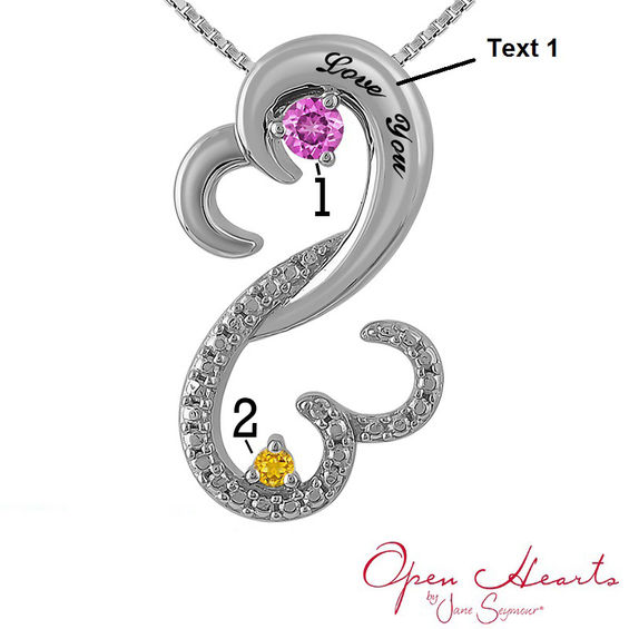 Open Hearts by Jane Seymourâ¢ Birthstone and Diamond Accent Pendant in Sterling Silver (2 Stones and 1 Line)