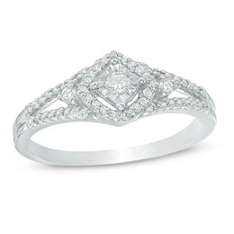 1/4 CT. T.W. Diamond Tilted Cushion Frame Promise Ring in Sterling Silver