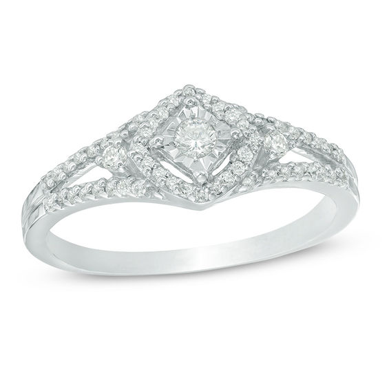 1/4 CT. T.w. Diamond Tilted Cushion Frame Promise Ring in Sterling Silver