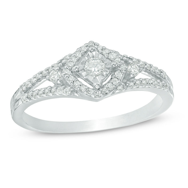 Main Image 1 of 1/4 CT. T.W. Diamond Tilted Cushion Frame Promise Ring in Sterling Silver