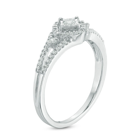1/4 CT. T.w. Diamond Tilted Cushion Frame Promise Ring in Sterling Silver