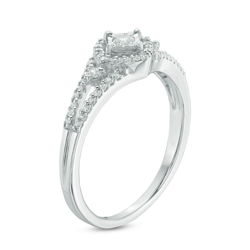 Main Image 2 of 1/4 CT. T.W. Diamond Tilted Cushion Frame Promise Ring in Sterling Silver