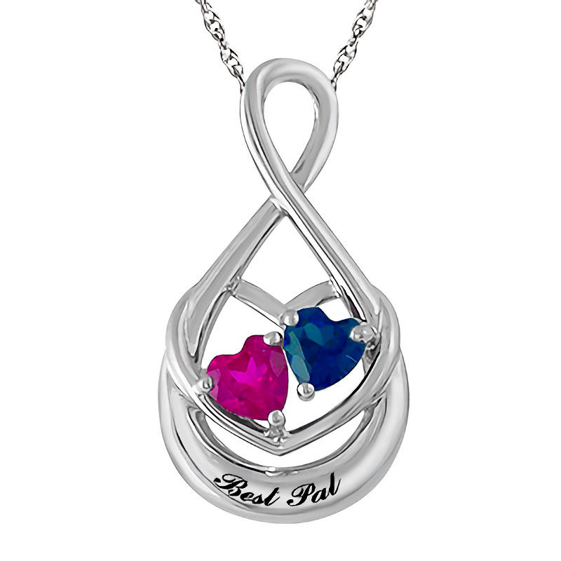 Main Image 1 of Couple's 4.0mm Heart-Shaped Birthstone Infinity Pendant in Sterling Silver (2 Stones and 1 Line)