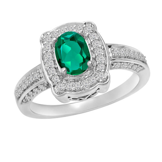 Oval Birthstone and Diamond Accent Frame Ring in 10K Gold (1 Stone)