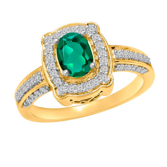 Oval Birthstone and Diamond Accent Frame Ring in 10K Gold (1 Stone)