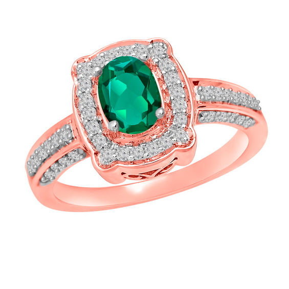 Oval Birthstone and Diamond Accent Frame Ring in 10K Gold (1 Stone)