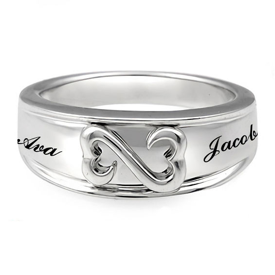 Open Hearts Family by Jane Seymourâ¢ Personalized Wedding Band in Sterling Silver (2 Names)