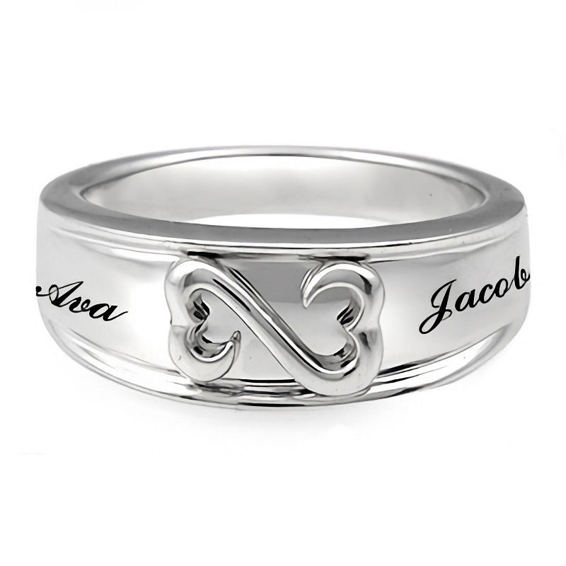 Open Hearts Family by Jane Seymour™ Personalized Wedding Band in Sterling Silver (2 Names)