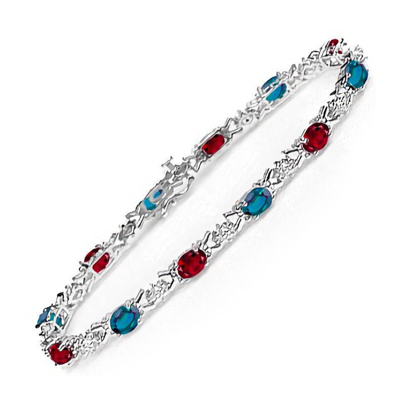 Main Image 1 of Oval Birthstone and Diamond Accent "X" Bracelet in Sterling Silver (1 Stone)