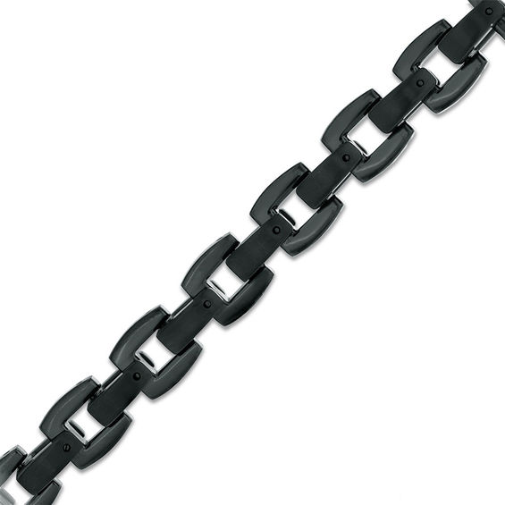 9.6mm Square Link Chain Necklace and Bracelet Set in Stainless Steel with Black IP - 24"