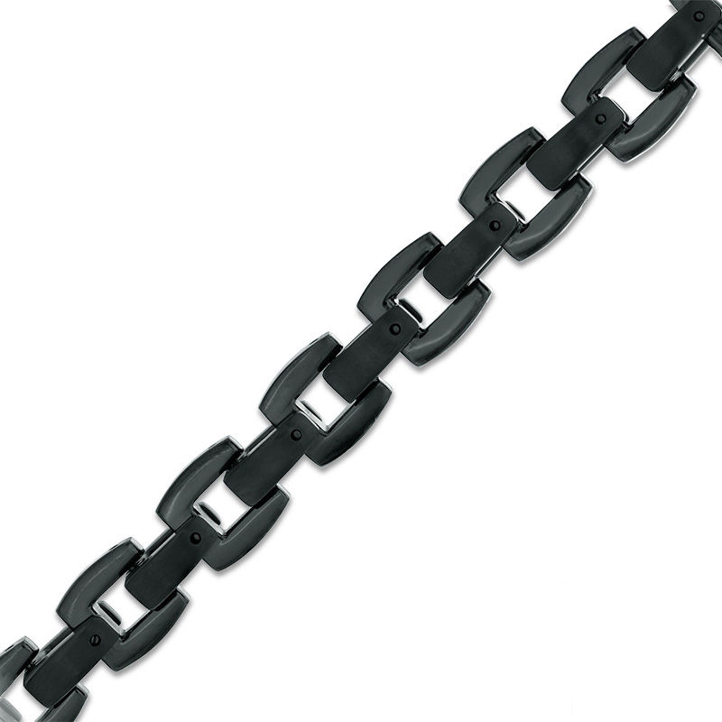 Main Image 1 of 9.6mm Square Link Chain Necklace and Bracelet Set in Stainless Steel with Black IP - 24"