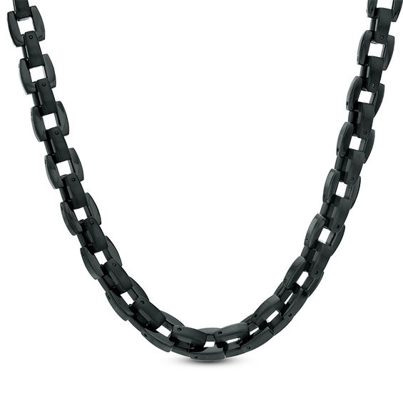 9.6mm Square Link Chain Necklace and Bracelet Set in Stainless Steel with Black IP - 24"