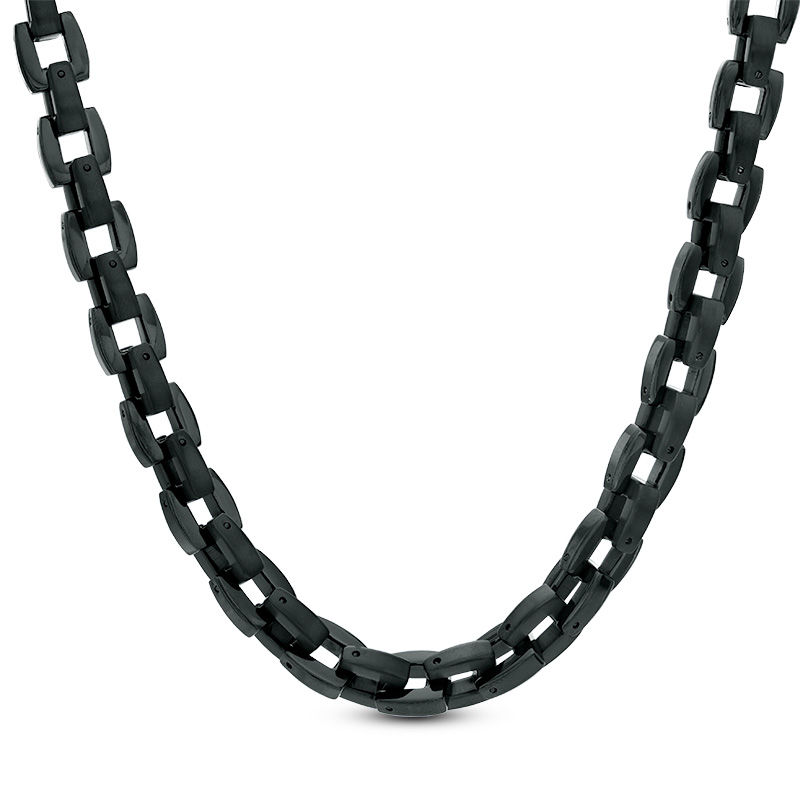 Main Image 2 of 9.6mm Square Link Chain Necklace and Bracelet Set in Stainless Steel with Black IP - 24"
