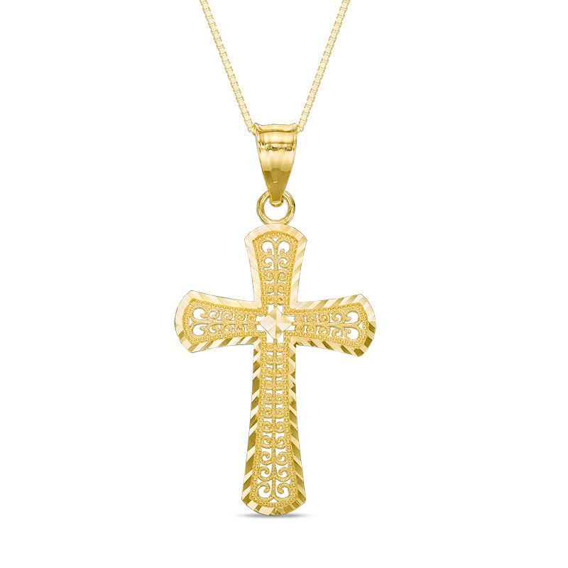 Main Image 1 of Diamond-Cut Scroll Cross Pendant in 10K Gold