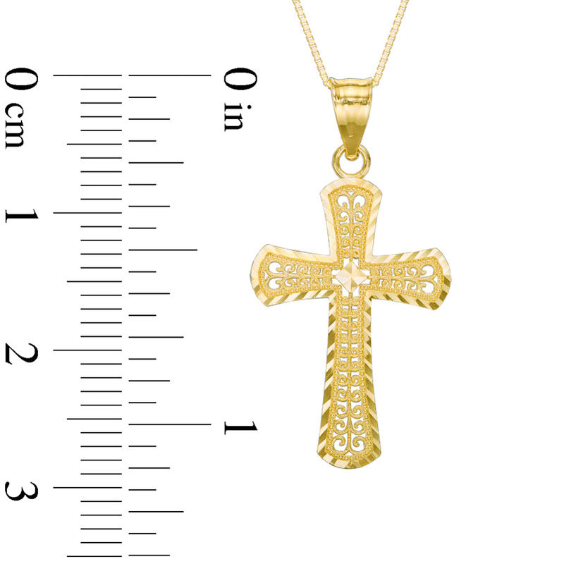 Diamond-Cut Scroll Cross Pendant in 10K Gold