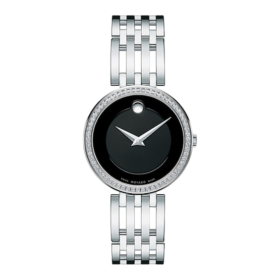Ladies' Movado Esperanza 1/4 CT. T.w. Diamond Bezel Watch with Black Dial (Model: 0607052)