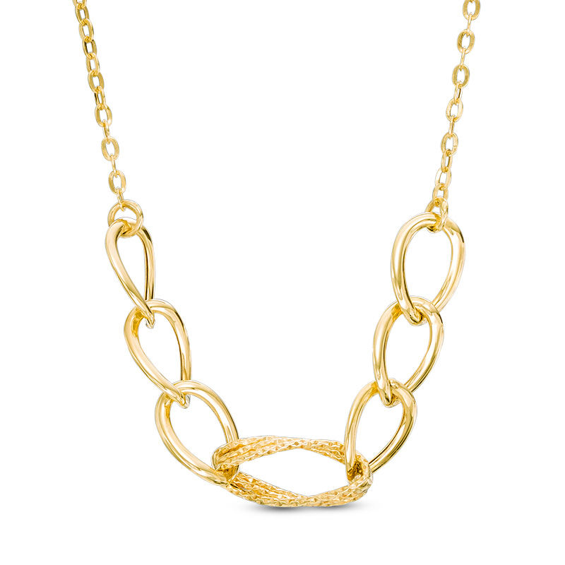 Main Image 1 of Multi-Textured Chunky Oval Link Necklace in 10K Gold - 17"