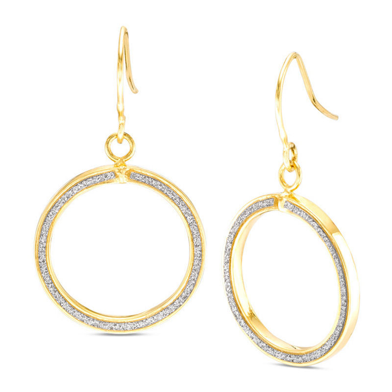 Main Image 1 of Glitter Enamel Open Circle Drop Earrings in 10K Gold